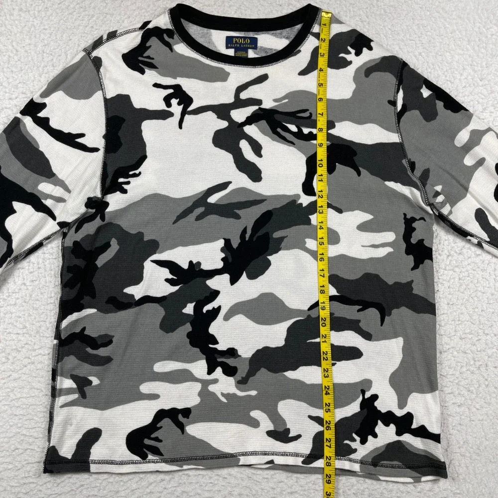 Polo Ralph Lauren‎ Sleepwear Mens XL Grey White Camo Waffle Knit Thermal Shirt